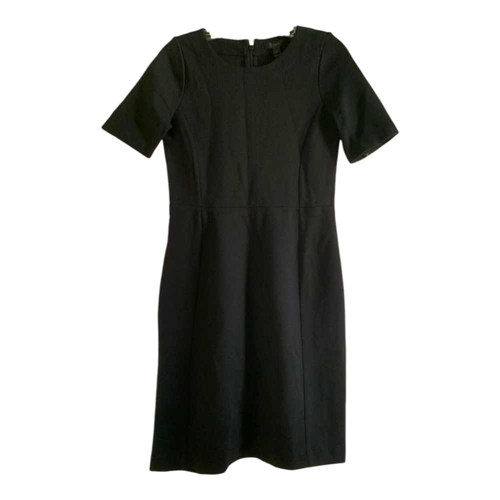 J. Crew Ponte Sheathe Dress Black Linen Blend  Short Sleeve Size 2 Back Zipper